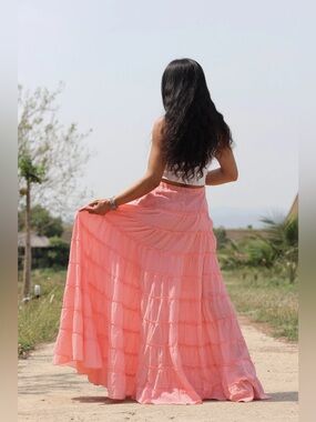 Newport News Coral Pink Tiered Maxi Skirt